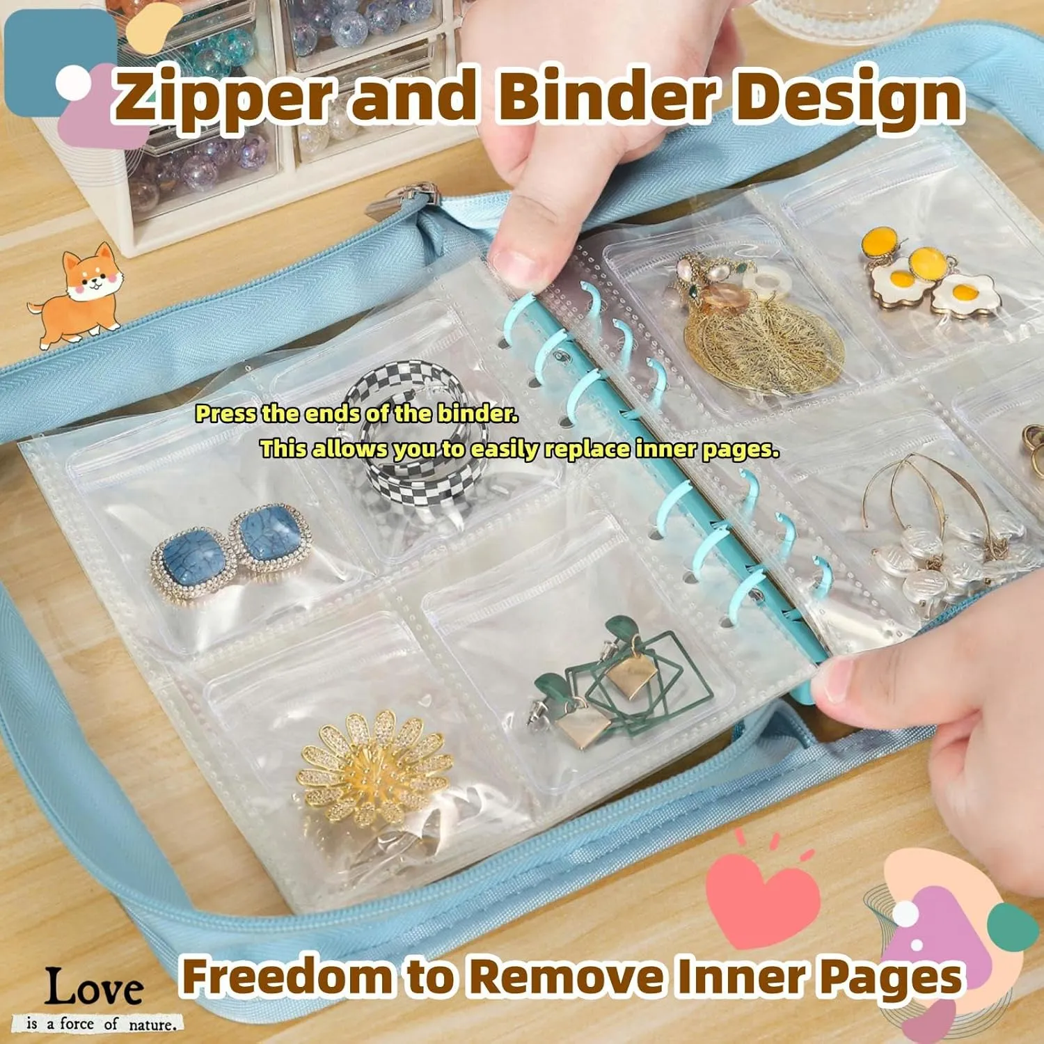Jewelry Storage Book Travel Earring Organizer Case Transparent for Earring, Necklace, Ring, With pvc Jewelry Pouches Zipper Bags