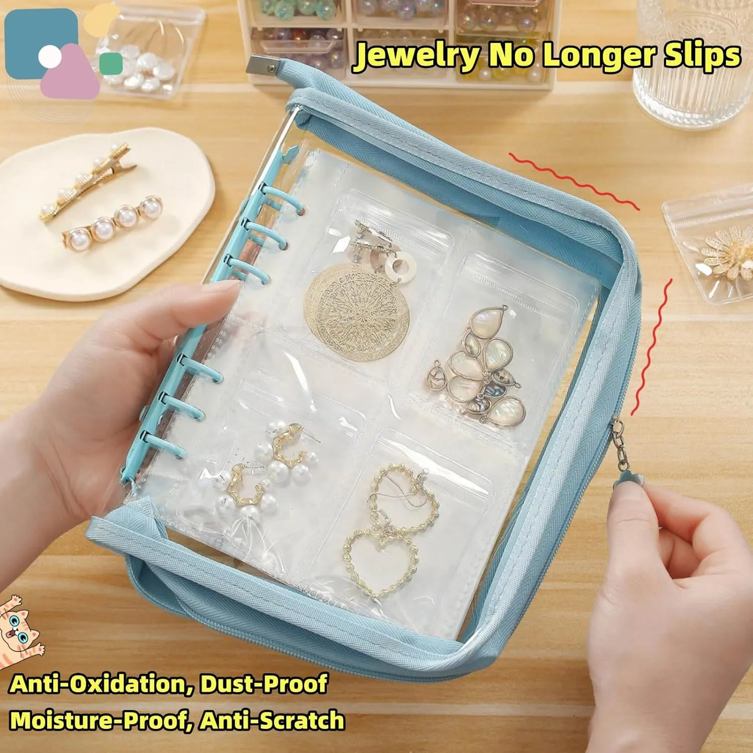 Jewelry Storage Book Travel Earring Organizer Case Transparent for Earring, Necklace, Ring, With pvc Jewelry Pouches Zipper Bags