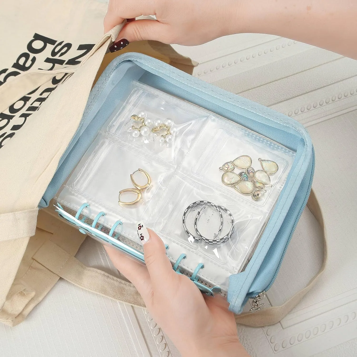 Jewelry Storage Book Travel Earring Organizer Case Transparent for Earring, Necklace, Ring, With pvc Jewelry Pouches Zipper Bags