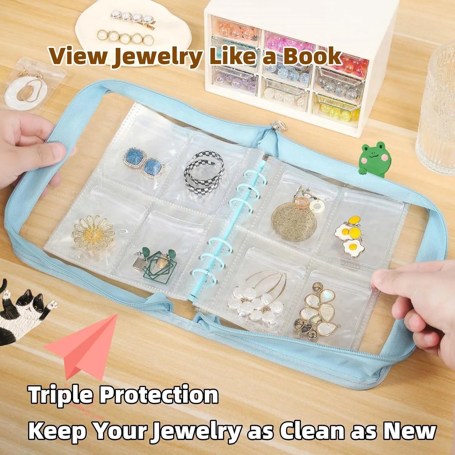 Jewelry Storage Book Travel Earring Organizer Case Transparent for Earring, Necklace, Ring, With pvc Jewelry Pouches Zipper Bags