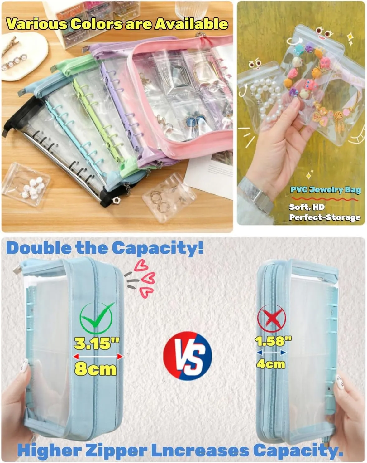 Jewelry Storage Book Travel Earring Organizer Case Transparent for Earring, Necklace, Ring, With pvc Jewelry Pouches Zipper Bags