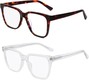 JIM HALO 2 Pack Anti Blue Light Glasses for Women Men, Oversized Square Computer/Gaming/TV/Phones Glasses Bluelight Blocking