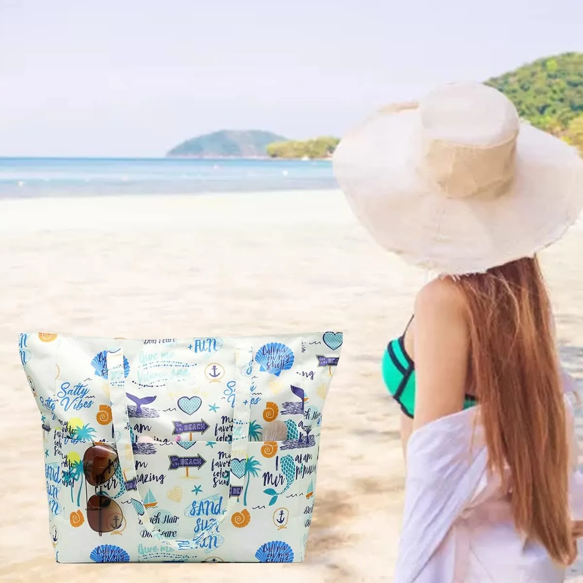 JNF Extra Large Beach Bag for Women Waterproof Foldable Pool Beach Tote Bags with Zipper for Swim Gym Travel Daily