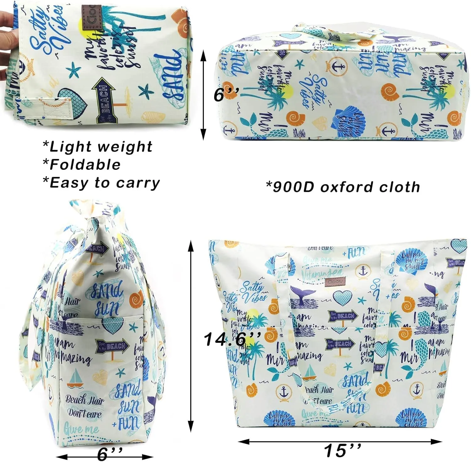 JNF Extra Large Beach Bag for Women Waterproof Foldable Pool Beach Tote Bags with Zipper for Swim Gym Travel Daily