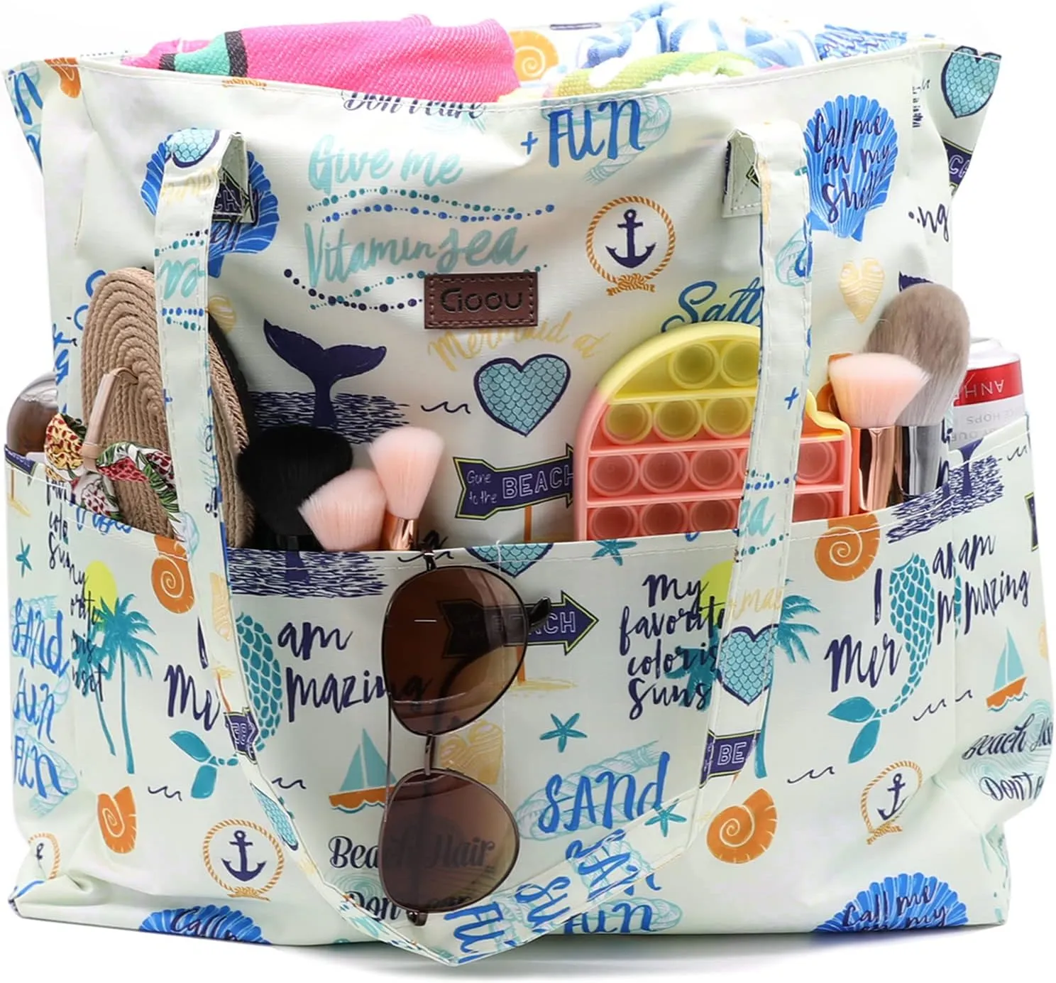 JNF Extra Large Beach Bag for Women Waterproof Foldable Pool Beach Tote Bags with Zipper for Swim Gym Travel Daily