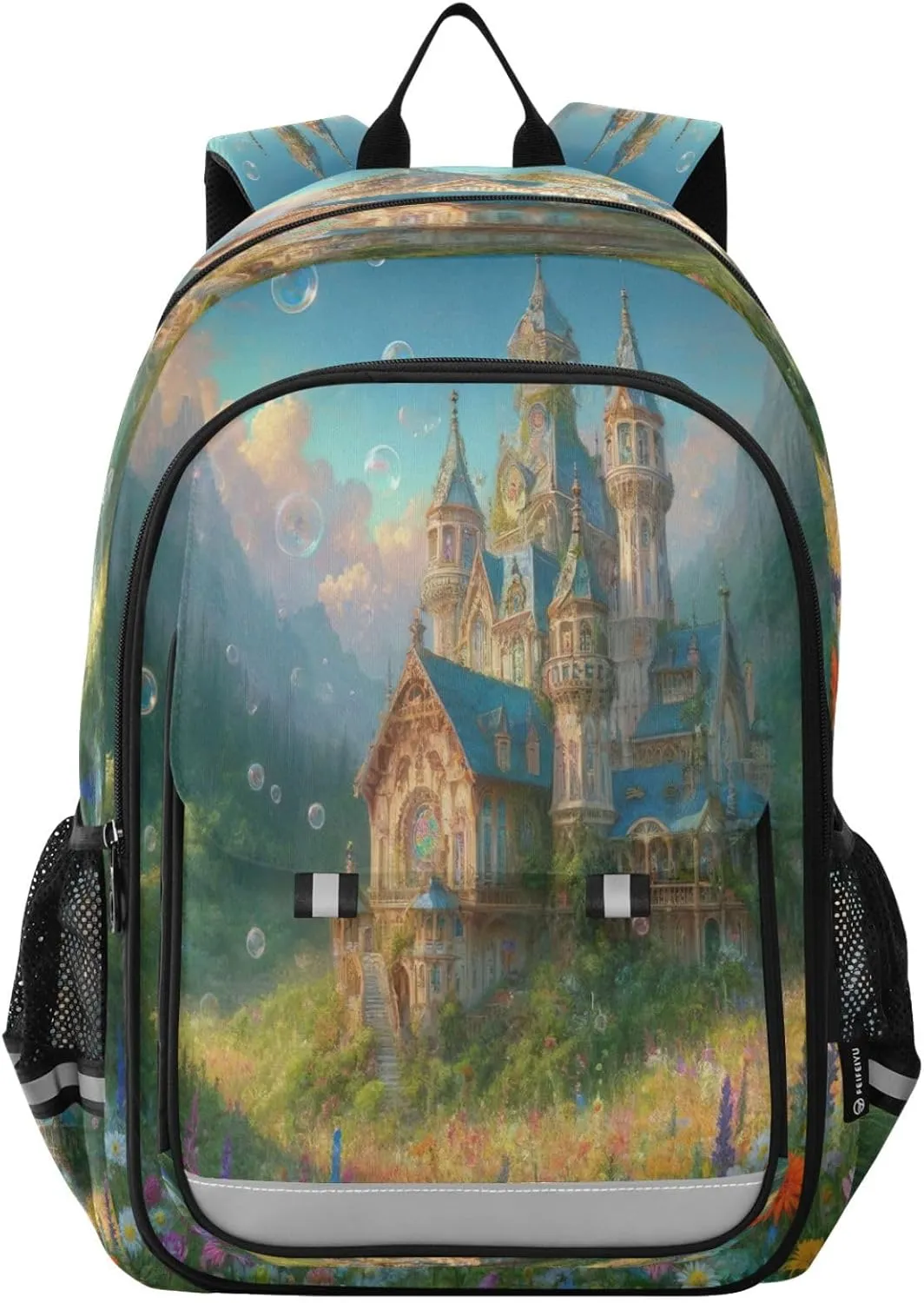Joisal Fantasy Castle Surrounded by Flowers Kids School Backpack for Girls Boys Lightweight Computer Backpack