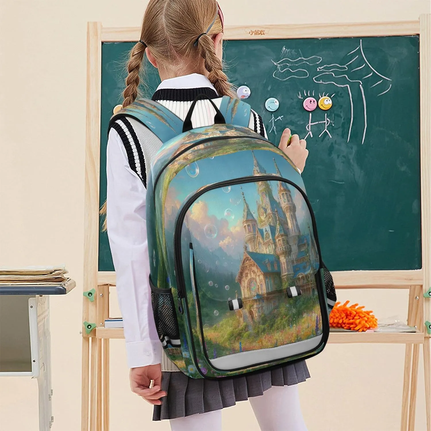 Joisal Fantasy Castle Surrounded by Flowers Kids School Backpack for Girls Boys Lightweight Computer Backpack