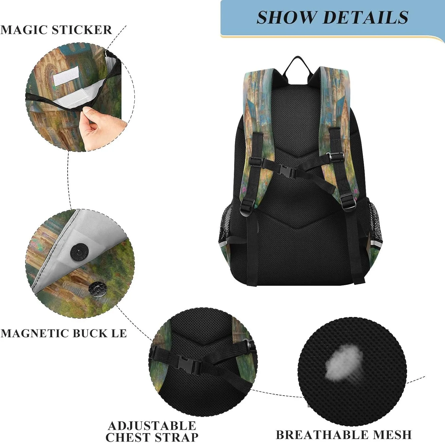 Joisal Fantasy Castle Surrounded by Flowers Kids School Backpack for Girls Boys Lightweight Computer Backpack