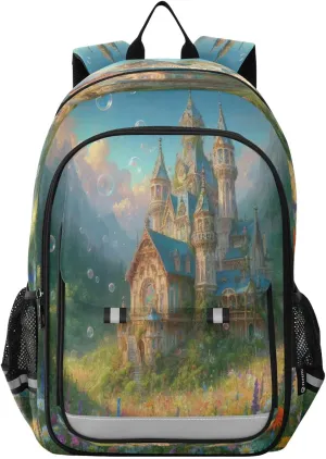Joisal Fantasy Castle Surrounded by Flowers Kids School Backpack for Girls Boys Lightweight Computer Backpack