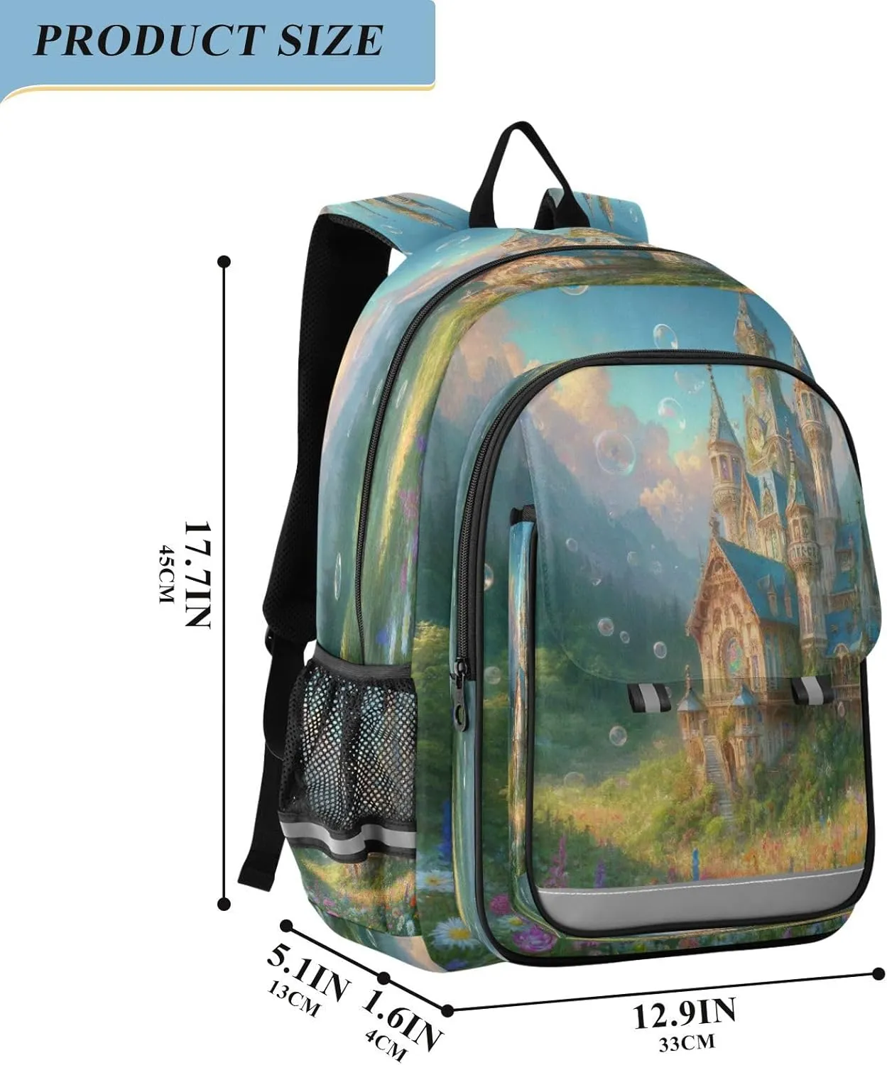 Joisal Fantasy Castle Surrounded by Flowers Kids School Backpack for Girls Boys Lightweight Computer Backpack