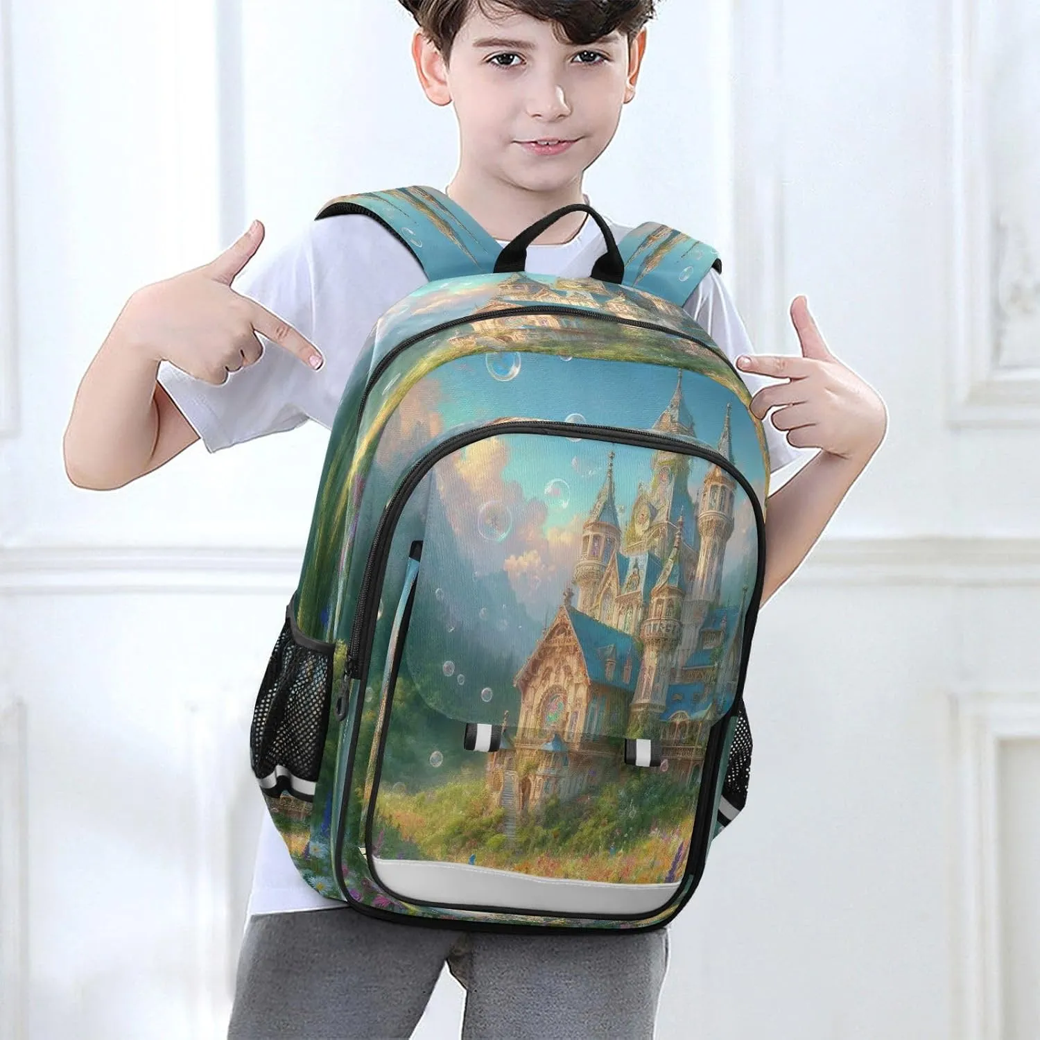 Joisal Fantasy Castle Surrounded by Flowers Kids School Backpack for Girls Boys Lightweight Computer Backpack