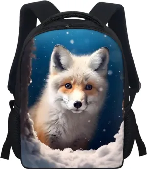 JooMeryer Kids Animal Backpack Cool Wolf Fox Print Shoulder Bag for Boys Girls Teenager Casual Rucksack Schoolbag, 12inch,Cute Ice Fox