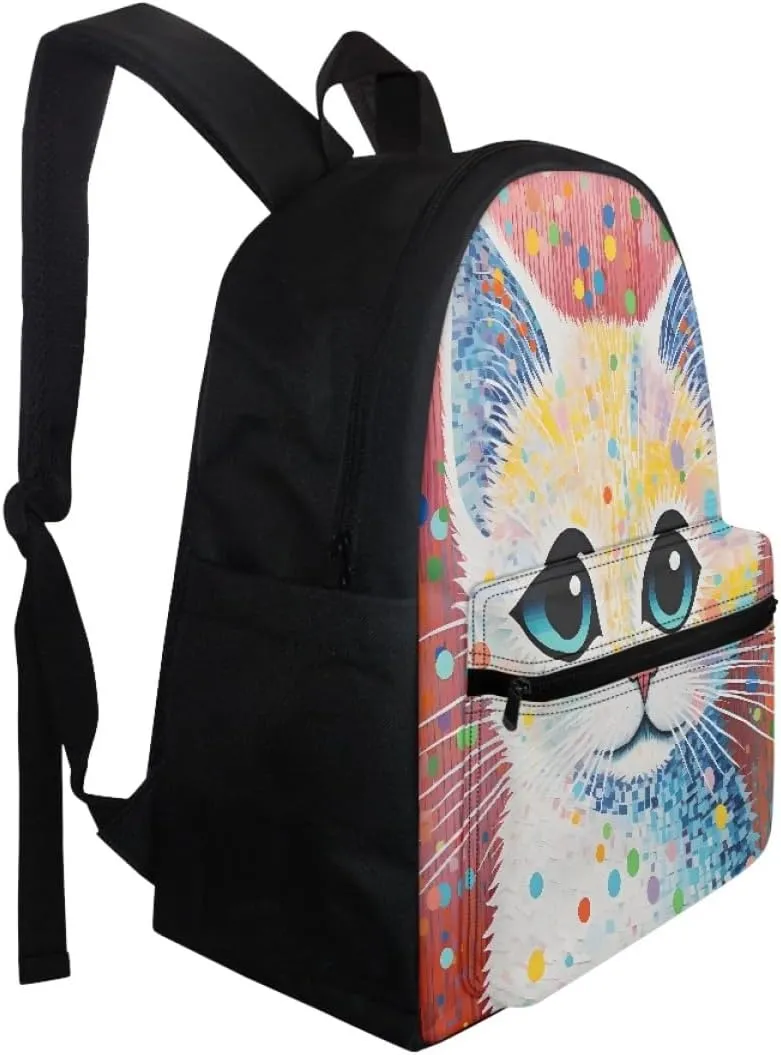 JooMeryer School Bag for Youth Boy Girl 3D Animal Printed Backpack Bookbag Daypack Rucksack with Adjustable Shoulder Strap,Cute Cat