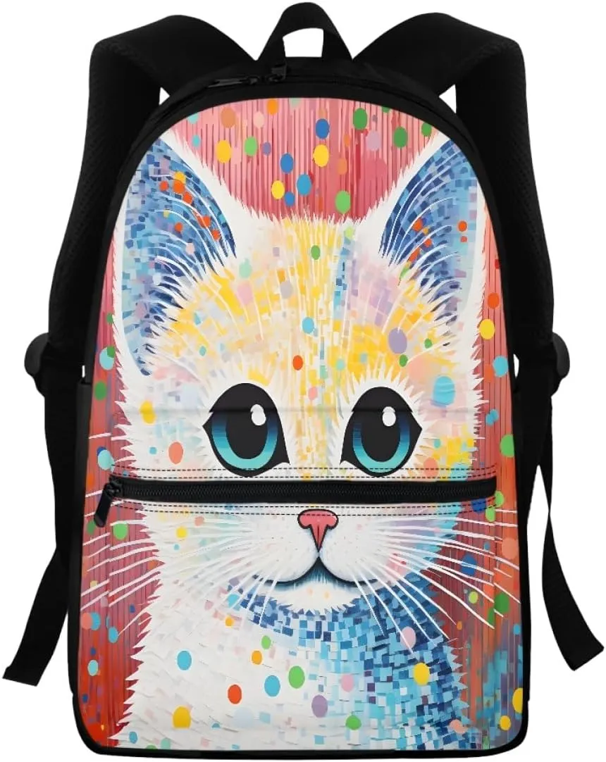 JooMeryer School Bag for Youth Boy Girl 3D Animal Printed Backpack Bookbag Daypack Rucksack with Adjustable Shoulder Strap,Cute Cat