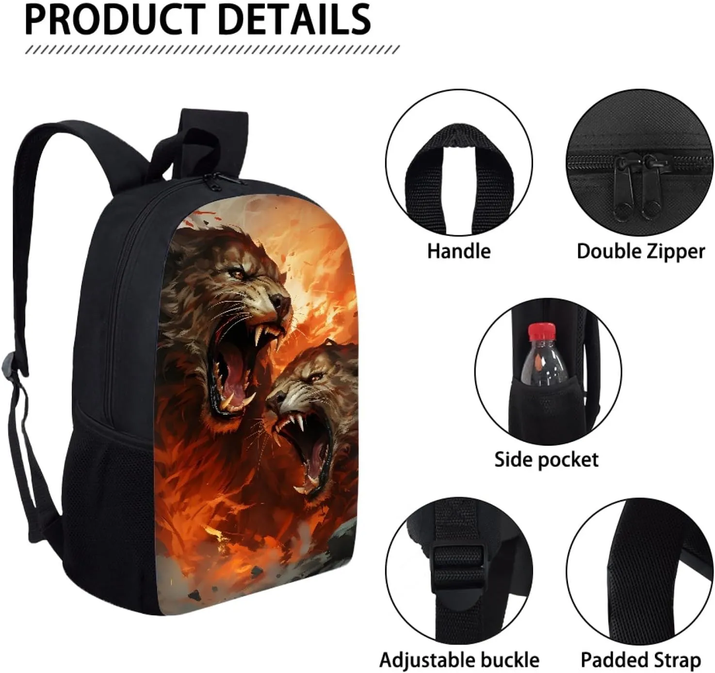 JooMeryer School Bags Backpack for Teens Childs Boys Girls 3D Animal Printed Casual Travel Knapsack Laptop Rucksack,Angry Tiger