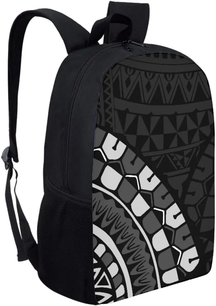 JooMeryer Traditional Polynesian American Samoa Print Backpack for Men Women Lightweight School Bags Casual Rucksack Daypack,Black Grey