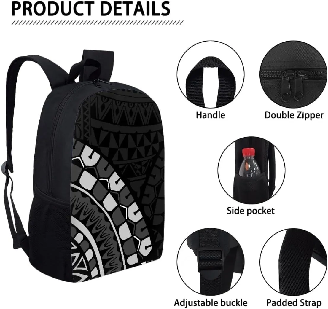 JooMeryer Traditional Polynesian American Samoa Print Backpack for Men Women Lightweight School Bags Casual Rucksack Daypack,Black Grey