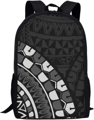 JooMeryer Traditional Polynesian American Samoa Print Backpack for Men Women Lightweight School Bags Casual Rucksack Daypack,Black Grey