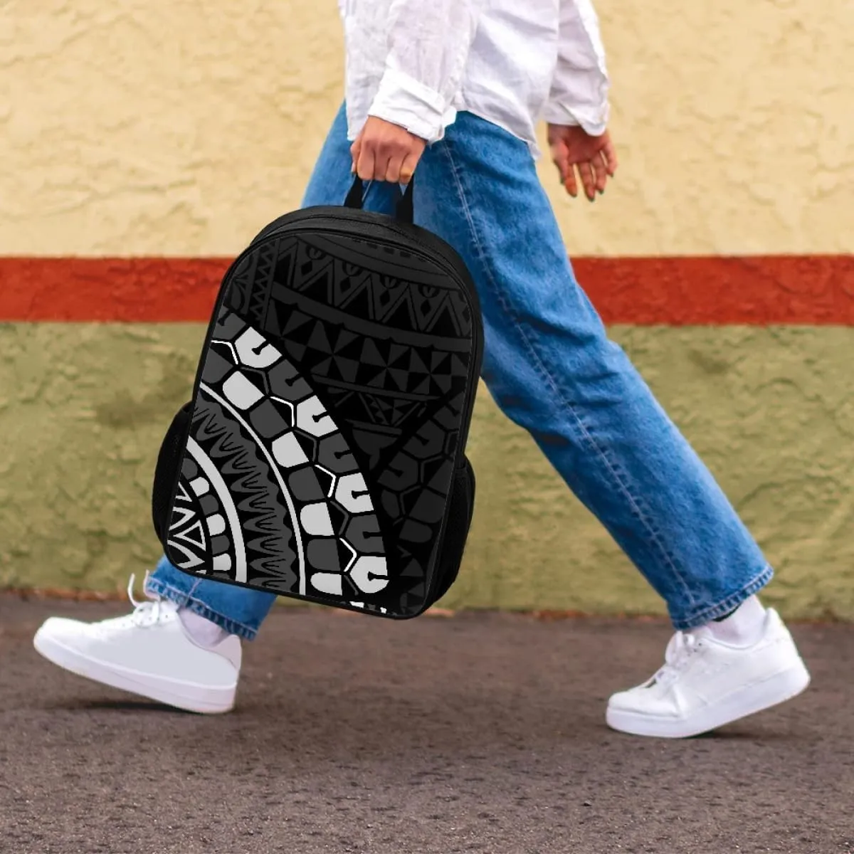 JooMeryer Traditional Polynesian American Samoa Print Backpack for Men Women Lightweight School Bags Casual Rucksack Daypack,Black Grey