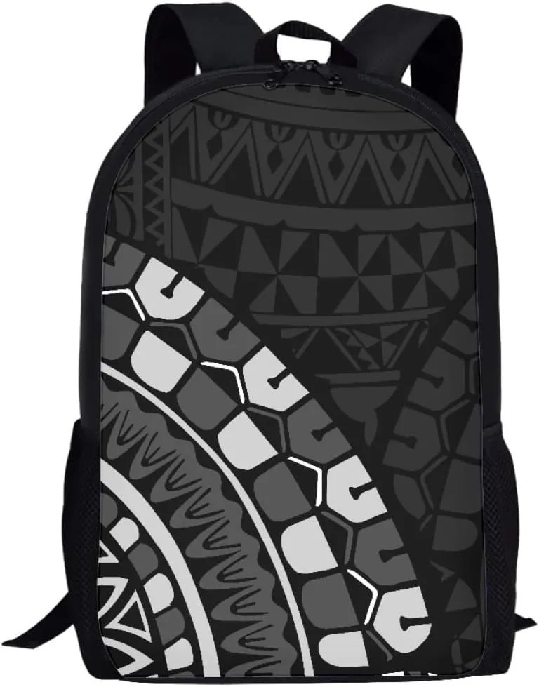JooMeryer Traditional Polynesian American Samoa Print Backpack for Men Women Lightweight School Bags Casual Rucksack Daypack,Black Grey