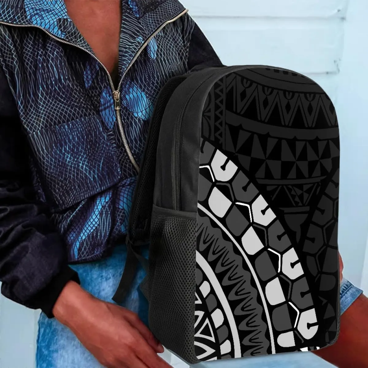 JooMeryer Traditional Polynesian American Samoa Print Backpack for Men Women Lightweight School Bags Casual Rucksack Daypack,Black Grey