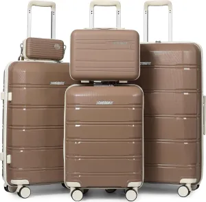 Joyway Luggage 5 Piece Sets， Lightweight Rolling Hardside Travel Suitcase with TSA Lock，Carry On Checked with Spinner Wheels for Women Chocolate