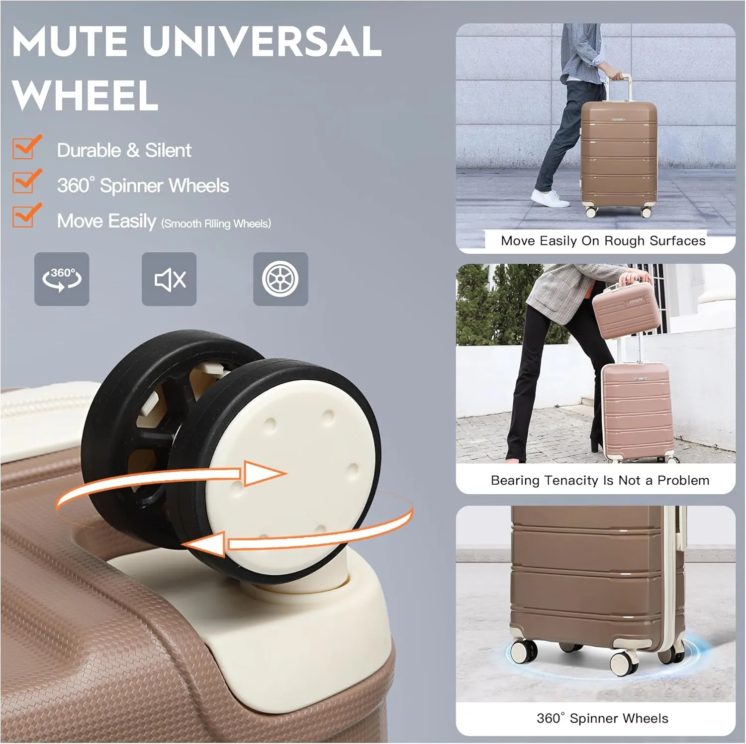 Joyway Luggage 5 Piece Sets， Lightweight Rolling Hardside Travel Suitcase with TSA Lock，Carry On Checked with Spinner Wheels for Women Chocolate