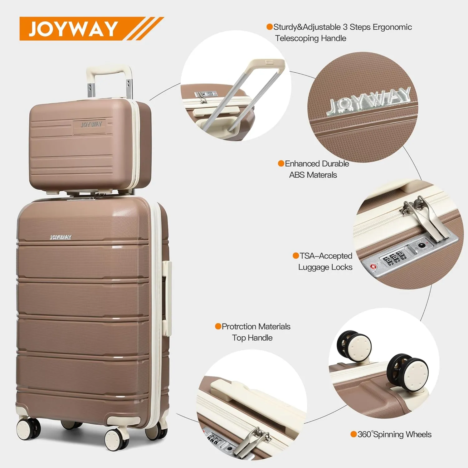 Joyway Luggage 5 Piece Sets， Lightweight Rolling Hardside Travel Suitcase with TSA Lock，Carry On Checked with Spinner Wheels for Women Chocolate