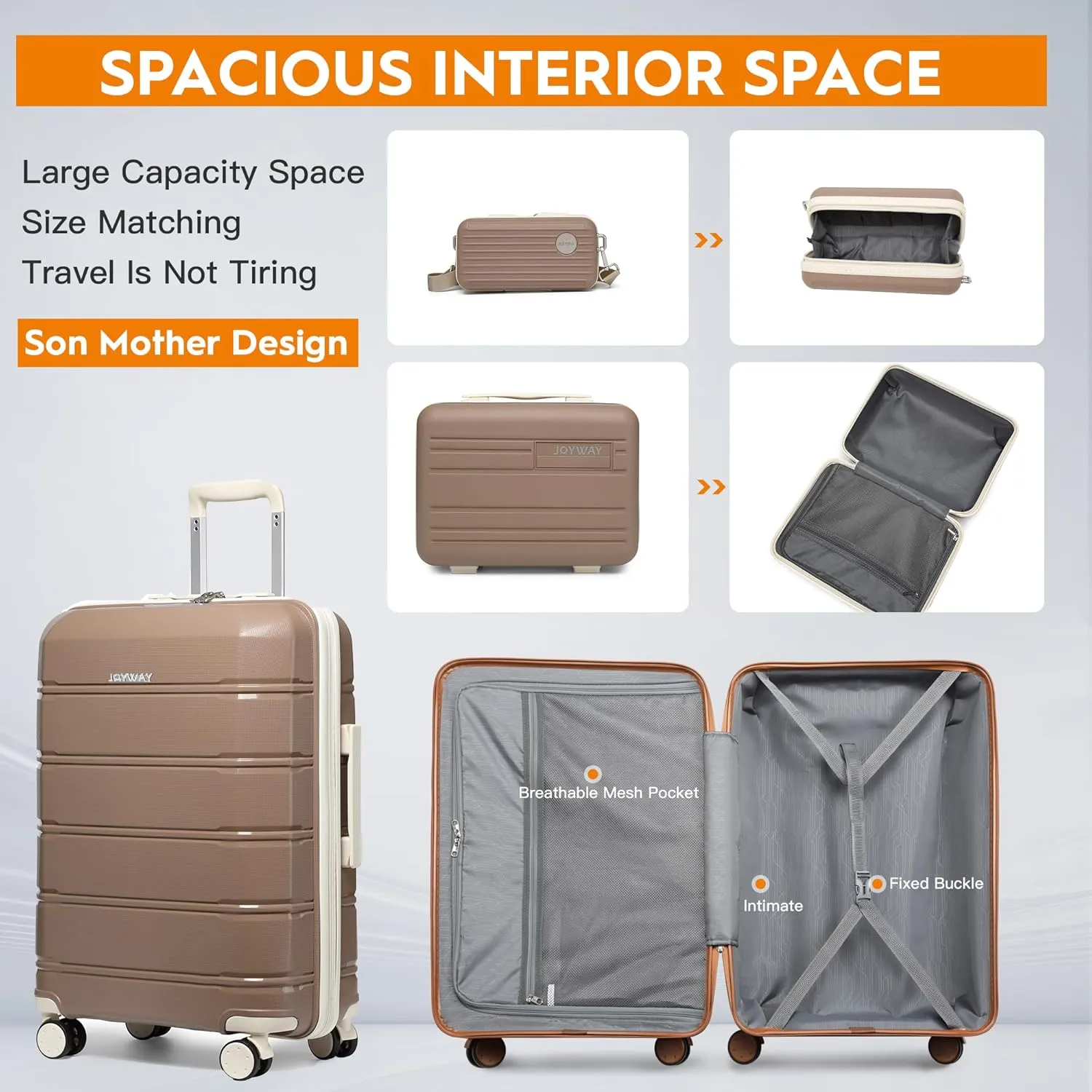 Joyway Luggage 5 Piece Sets， Lightweight Rolling Hardside Travel Suitcase with TSA Lock，Carry On Checked with Spinner Wheels for Women Chocolate
