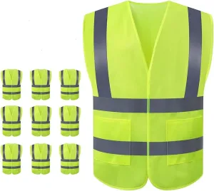 JSungo High Visibility Safety Vest 10 Pack, Yellow Reflective Vest with 2 Inch Hi vis Silver Strip, Construction Vest for Men & Women, Universal Size