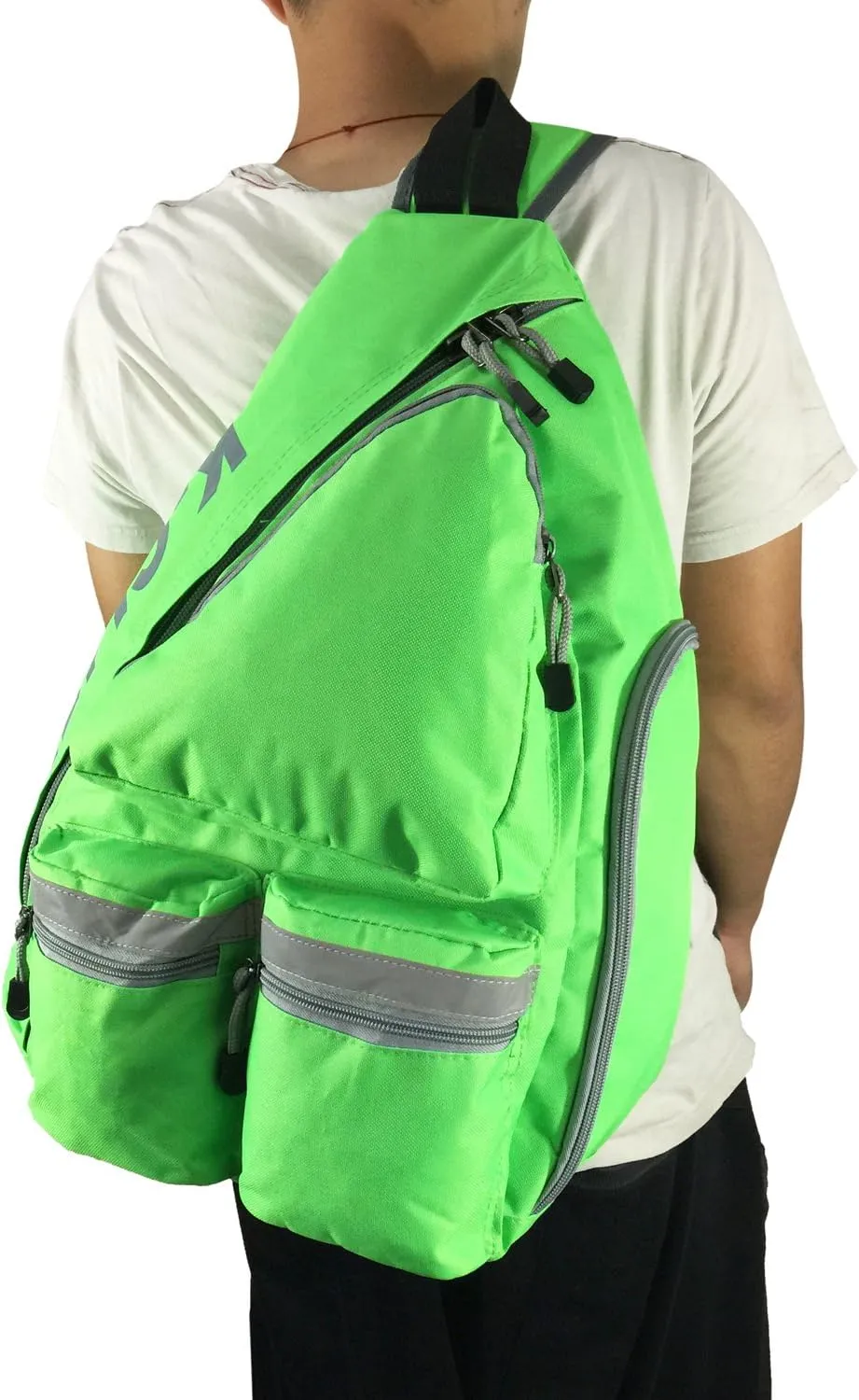 K-Cliffs Heavy Duty Sling Backpack Water-Resistant Laptop Bookbag Body Bag Bright Color Safety Reflective Stipe