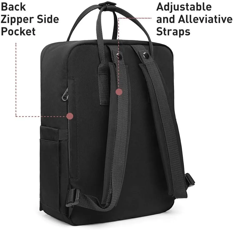 KALIDI Casual Laptop Backpack 15 Inches Classic Camping Rucksack Travel Outdoor Square Daypack College Hiking Gym Bag, Black