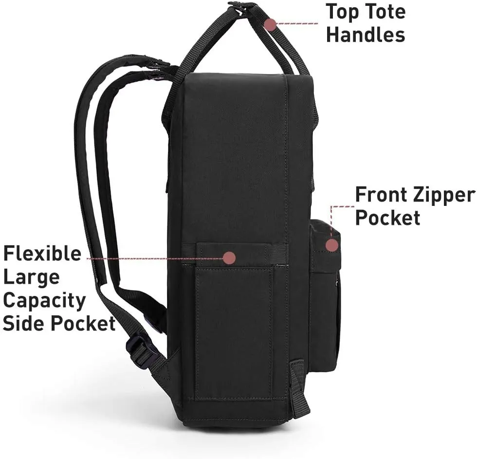 KALIDI Casual Laptop Backpack 15 Inches Classic Camping Rucksack Travel Outdoor Square Daypack College Hiking Gym Bag, Black