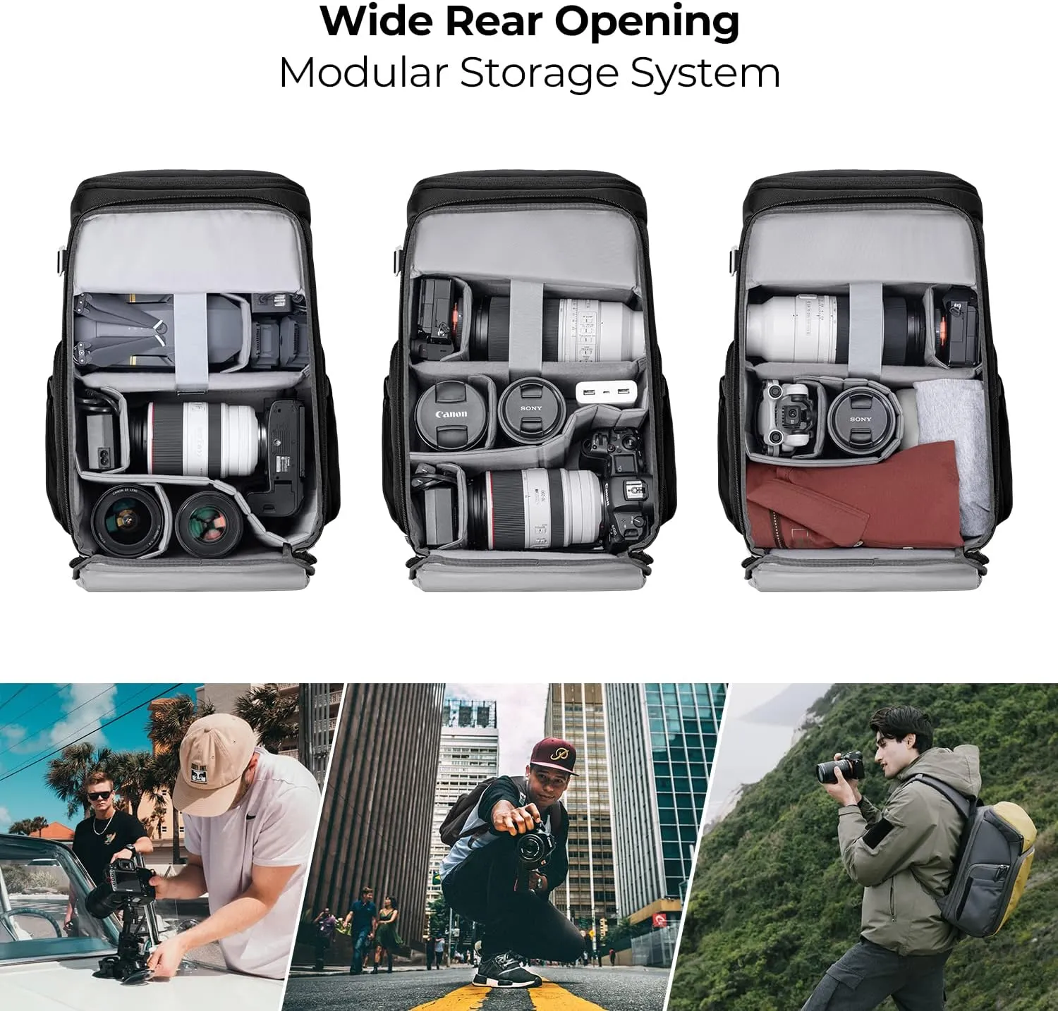 K&F Concept Camera bags Waterproof 25L Large Capacity Camera Case with Raincover Camera Case 15.6 Inch Laptop Compartment Compatible for Canon/Nikon/Sony/DJI Mavic Drone Travel Camera Backpack