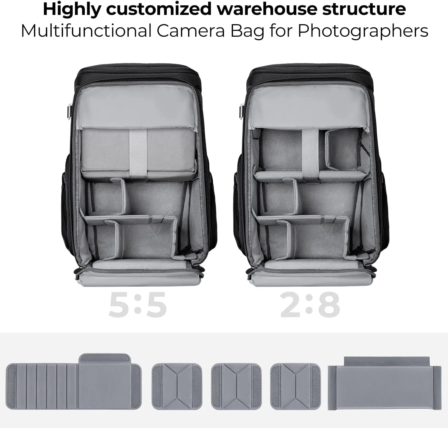 K&F Concept Camera bags Waterproof 25L Large Capacity Camera Case with Raincover Camera Case 15.6 Inch Laptop Compartment Compatible for Canon/Nikon/Sony/DJI Mavic Drone Travel Camera Backpack