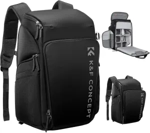 K&F Concept Camera bags Waterproof 25L Large Capacity Camera Case with Raincover Camera Case 15.6 Inch Laptop Compartment Compatible for Canon/Nikon/Sony/DJI Mavic Drone Travel Camera Backpack