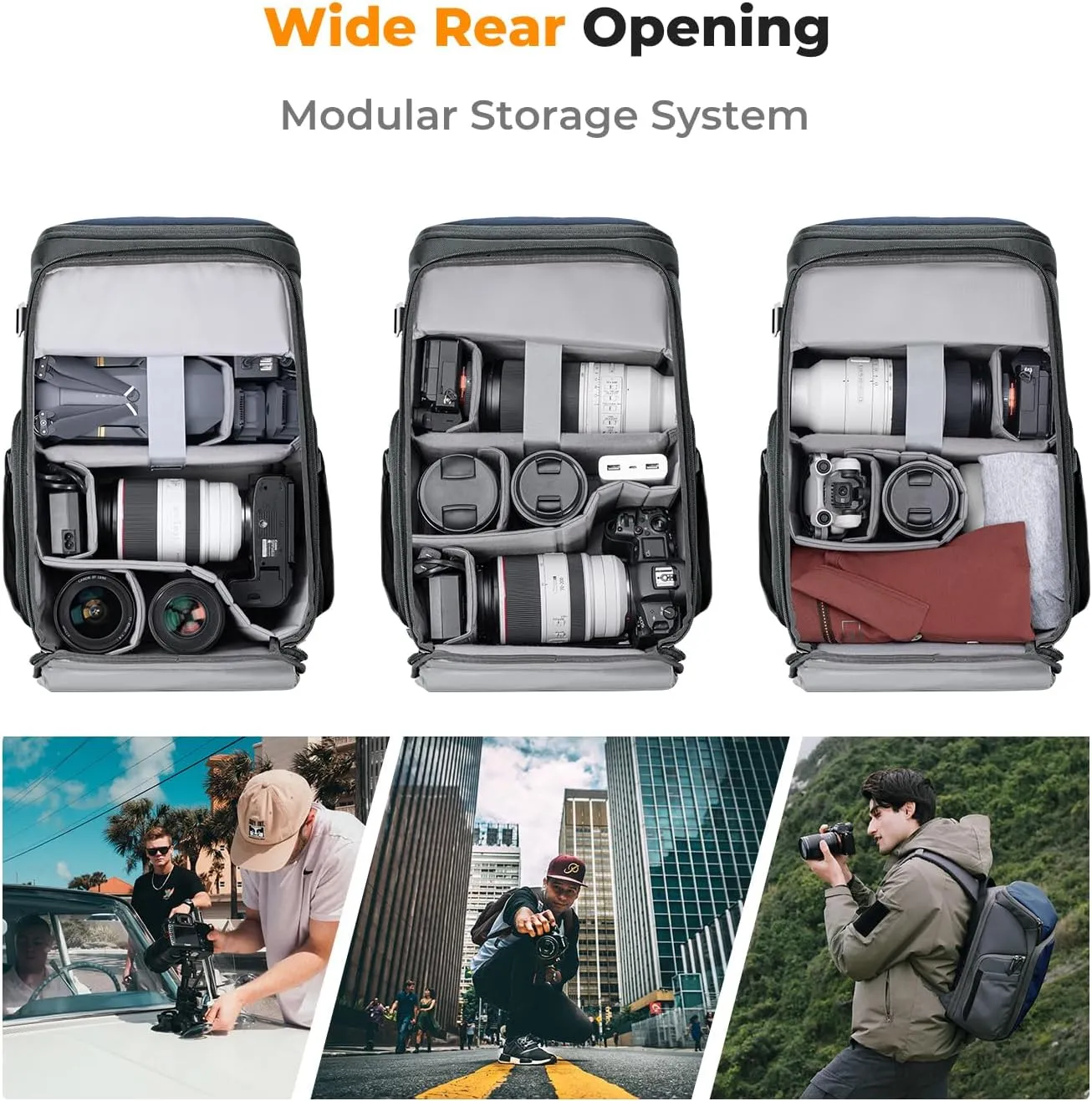 K&F Concept Camera bags Waterproof 25L Large Capacity Camera Case with Raincover Camera Case 15.6 Inch Laptop Compartment Compatible for Canon/Nikon/Sony/DJI Mavic Drone Travel Camera Backpack