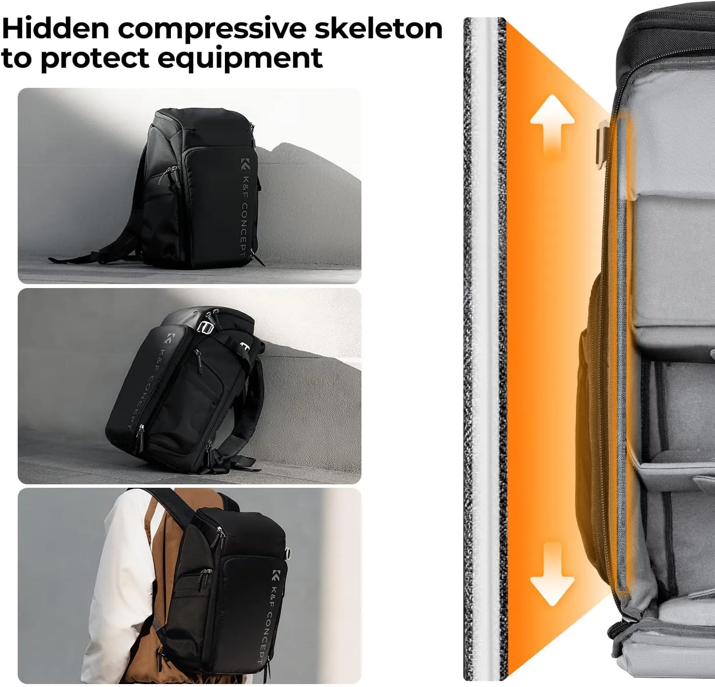 K&F Concept Camera bags Waterproof 25L Large Capacity Camera Case with Raincover Camera Case 15.6 Inch Laptop Compartment Compatible for Canon/Nikon/Sony/DJI Mavic Drone Travel Camera Backpack