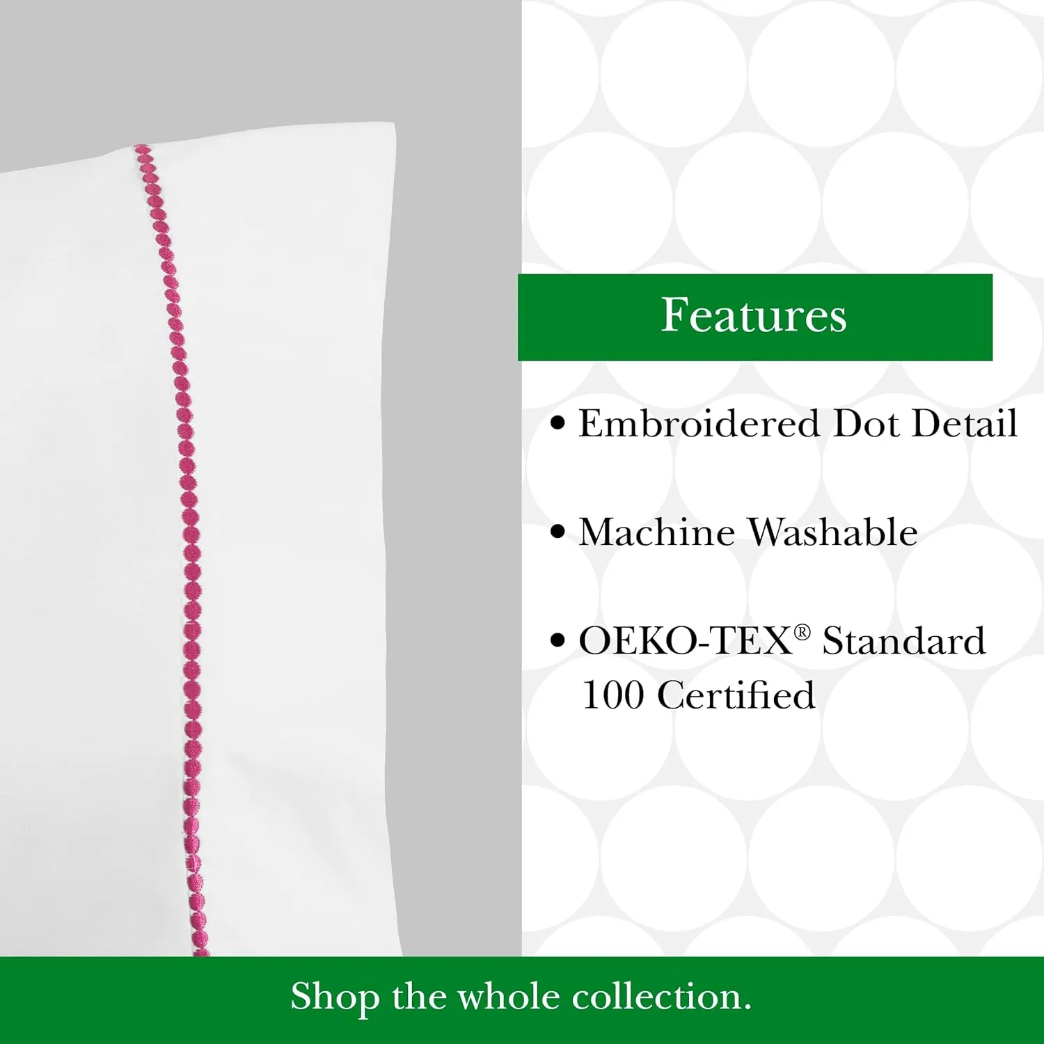 kate spade new york Dot Queen Sheet Set, 300 Thread Count and 100% Cotton, All Season 4 Piece Bedding Set, Machine Washable, White and Green