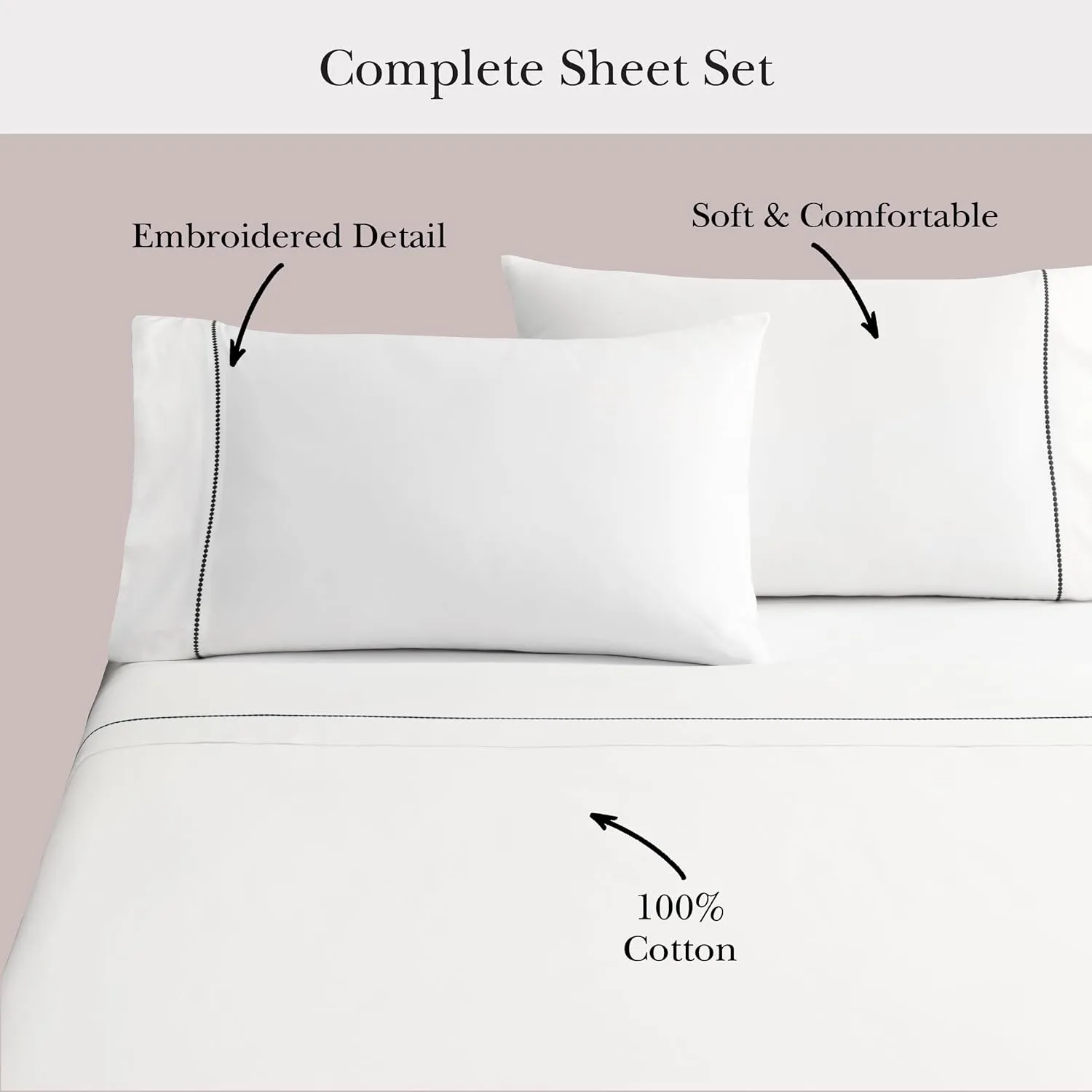 kate spade new york Dot Queen Sheet Set, 300 Thread Count and 100% Cotton, All Season 4 Piece Bedding Set, Machine Washable, White and Green