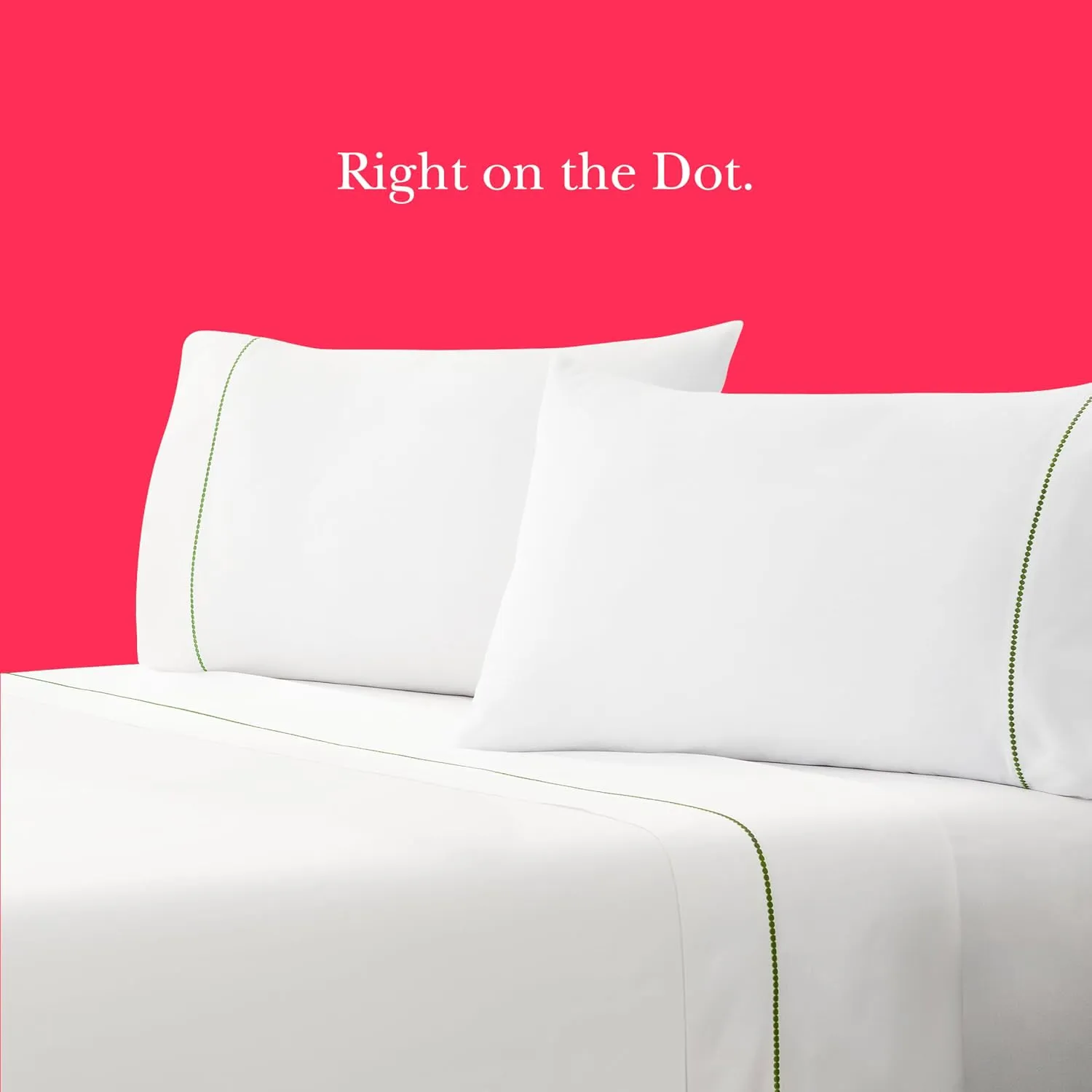 kate spade new york Dot Queen Sheet Set, 300 Thread Count and 100% Cotton, All Season 4 Piece Bedding Set, Machine Washable, White and Green
