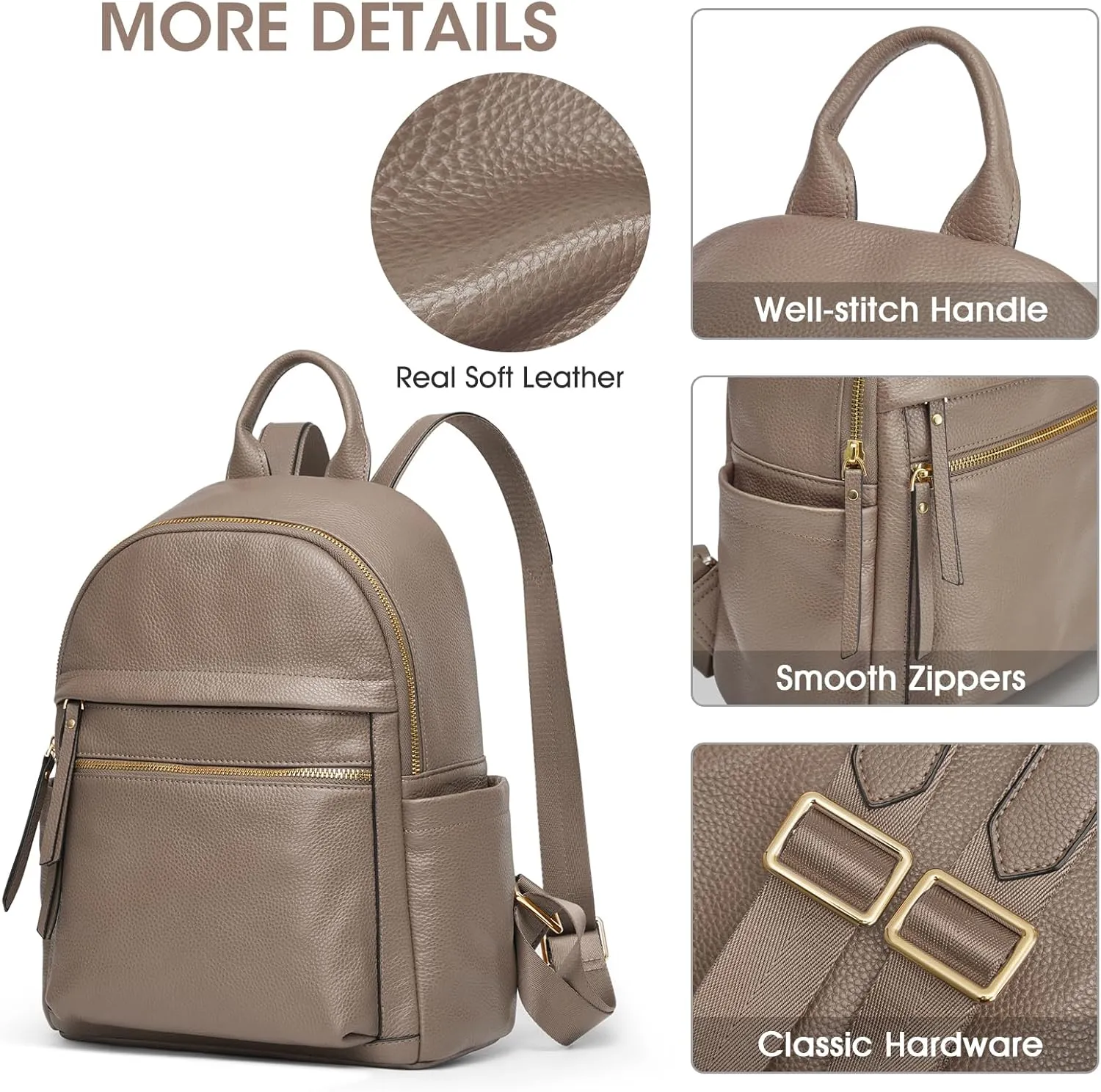 Kattee Genuine Leather Backpack Purse for Women Multi-functional Elegant Daypack Soft Leather Shoulder Bag Shopping Trip, Medium, Khaki