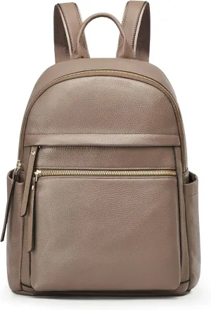 Kattee Genuine Leather Backpack Purse for Women Multi-functional Elegant Daypack Soft Leather Shoulder Bag Shopping Trip, Medium, Khaki