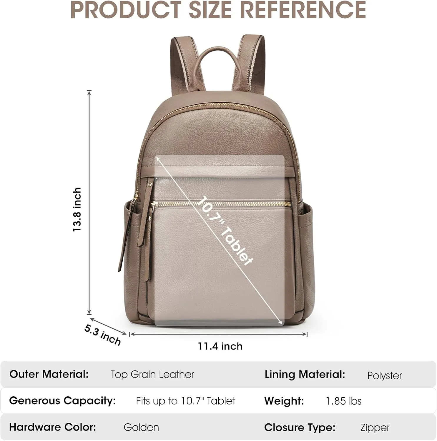 Kattee Genuine Leather Backpack Purse for Women Multi-functional Elegant Daypack Soft Leather Shoulder Bag Shopping Trip, Medium, Khaki