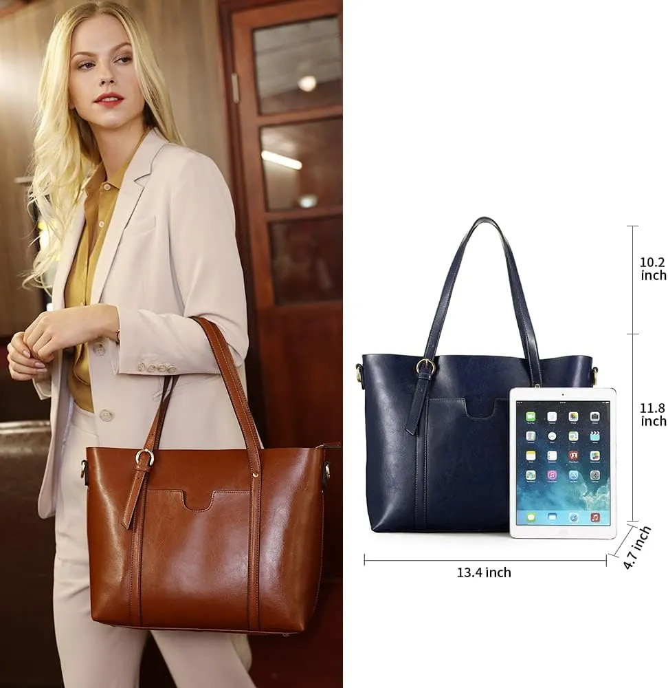 Kattee Genuine Leather Women Tote Bag Soft Handbags Vintage Shoulder Purses Fashion Top Handle Bag Large Capacity
