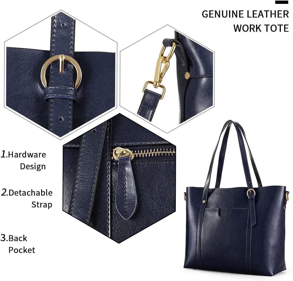 Kattee Genuine Leather Women Tote Bag Soft Handbags Vintage Shoulder Purses Fashion Top Handle Bag Large Capacity