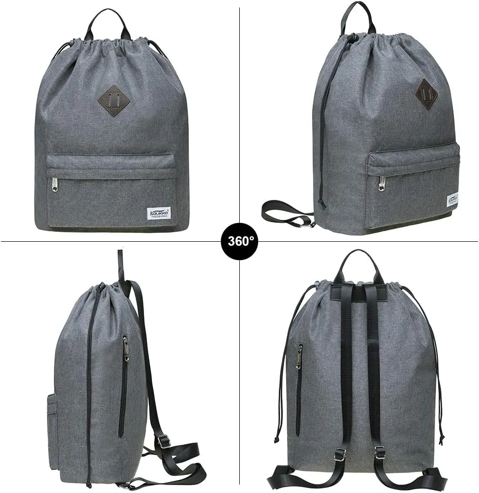 KAUKKO Drawstring Sports Backpack Gym Yoga Bag Shoulder Rucksack for Men and Women(1031-3-DARKGRAY)