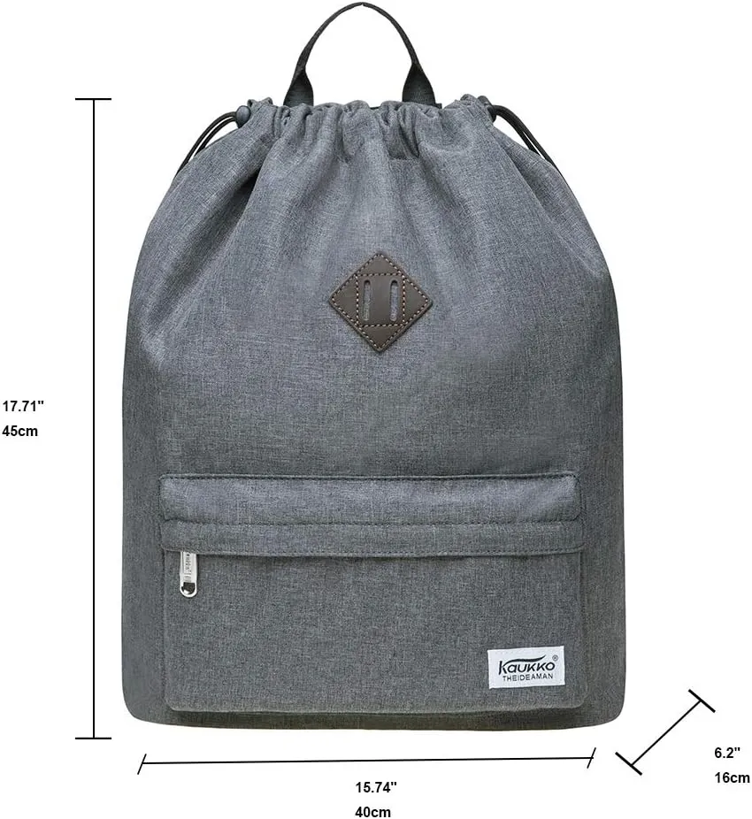 KAUKKO Drawstring Sports Backpack Gym Yoga Bag Shoulder Rucksack for Men and Women(1031-3-DARKGRAY)