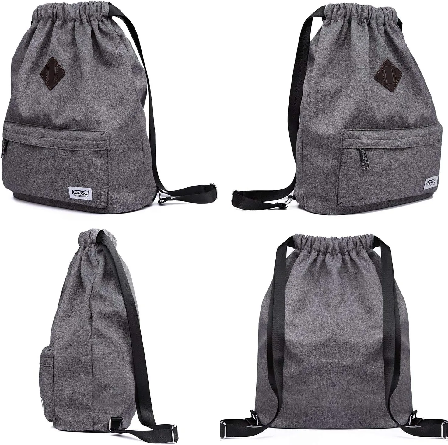 KAUKKO Drawstring Sports Backpack Gym Yoga Bag Shoulder Rucksack for Men and Women(1031-GRAY2PC)