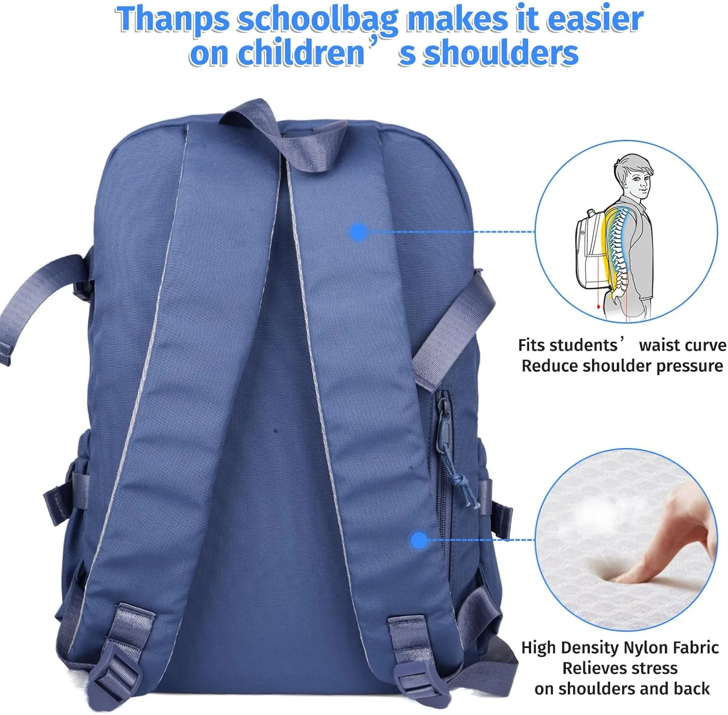 Kawaii Backpack for Girls, Cute Aesthetic Backpack with Pin Accessories Plush Pendant for School Girl Bookbag (Blue-2)